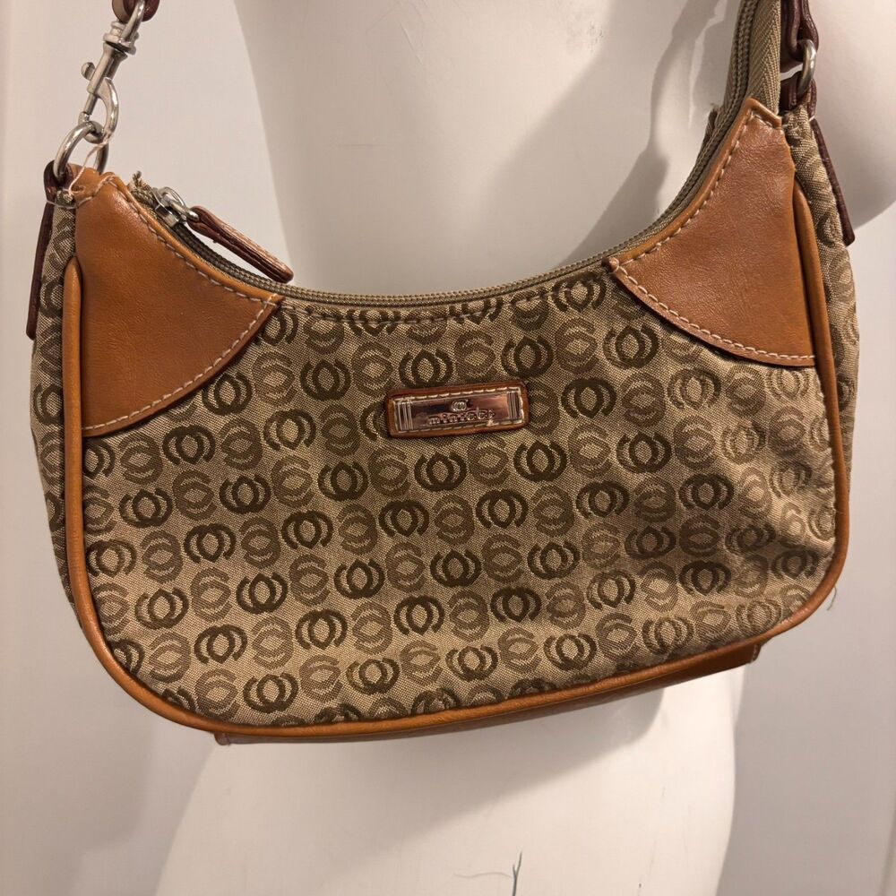 Vintage Y2K Minicci Brown Logo Print Mini Hobo Shoulder Bag Baguette